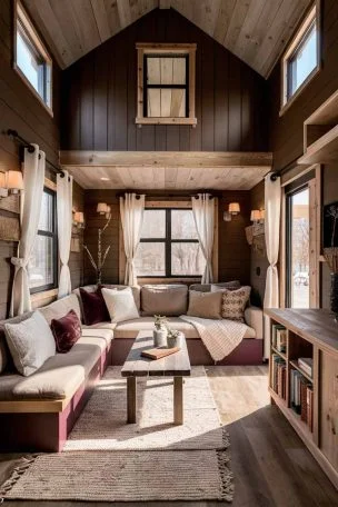 Rustic tiny house living room ideas