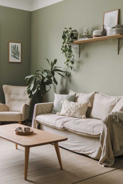 24 Sage Green Scandinavian Living Room Ideas 53 A sage green Scandinavian living room