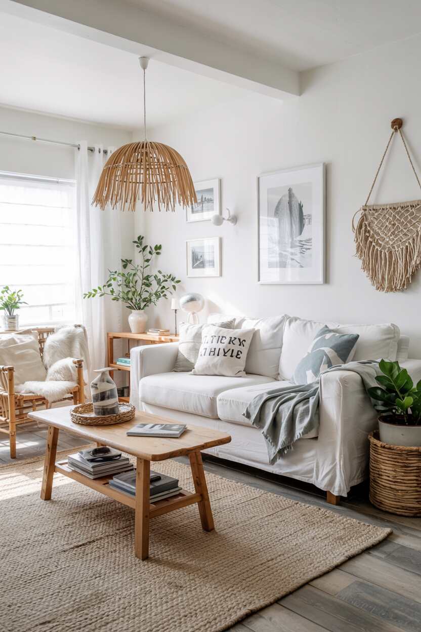 What is Scandinavian Interior Design: Nordic Style Guide 28 Scandinavian interior with coastal influences—whites, soft blues, and sandy neutrals with rope and driftwood accents creating a seaside feel.