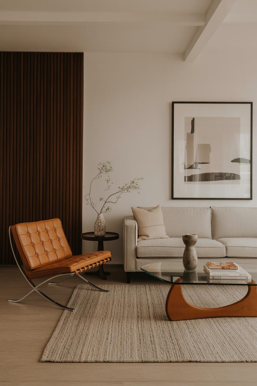 What is Modern Style Interior Design? Discover Its Benefits 8 Collection of iconic modern furniture pieces arranged in a spacious living room setting.