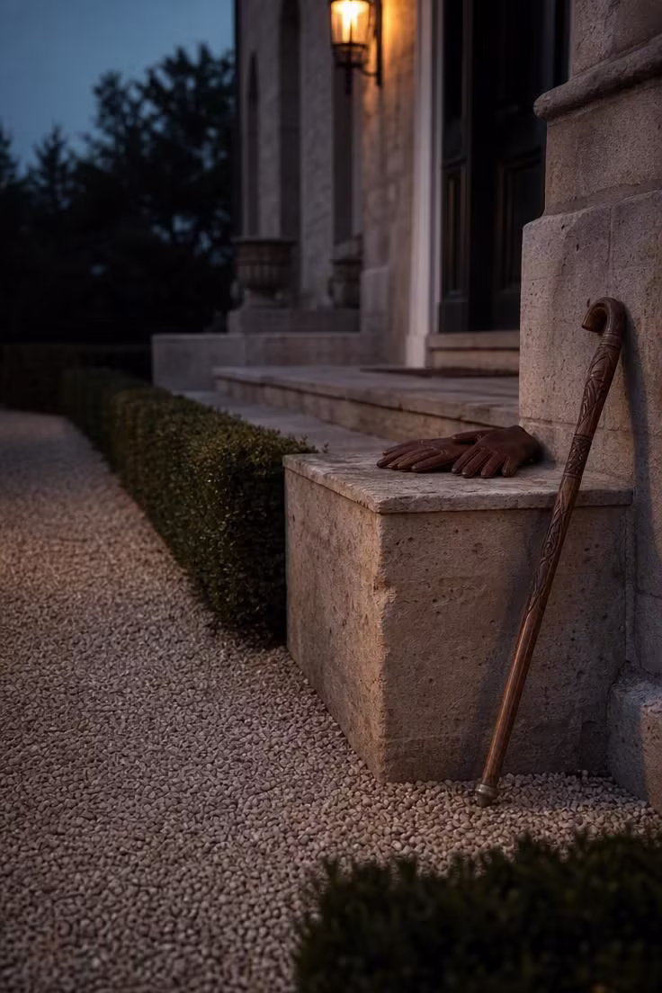 13 Simple Front Yard Landscaping Ideas For Curb Appeal 8 A buff pea gravel skirt wrapping the base of a limestone front stoop at twilight, lit by a porch sconce.