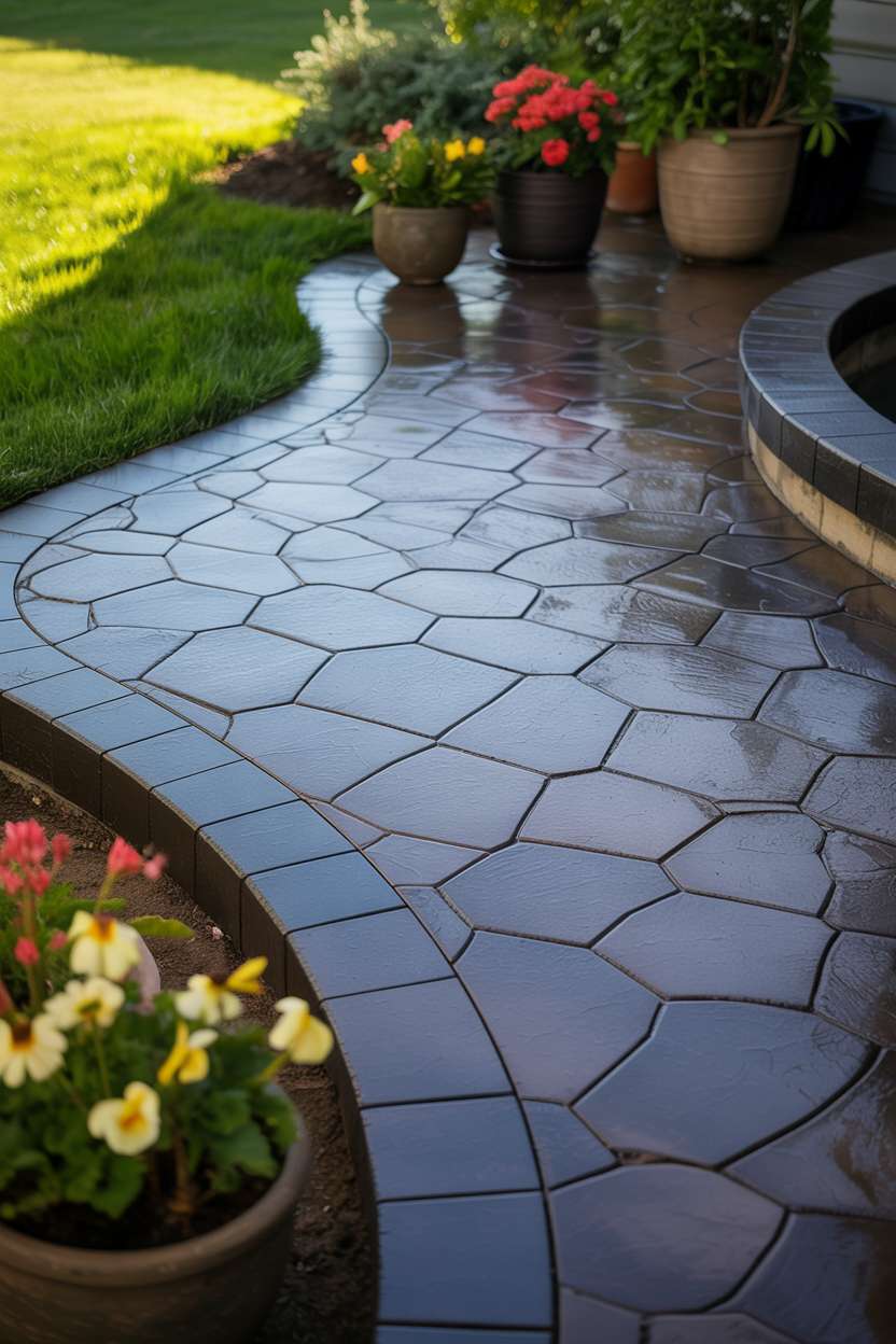 A stamped concrete patio design