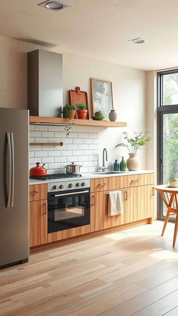 A beautifully designed kitchen showcasing sustainable features and a warm, inviting atmosphere.