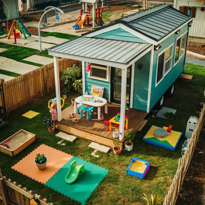 Tiny house backyard with children