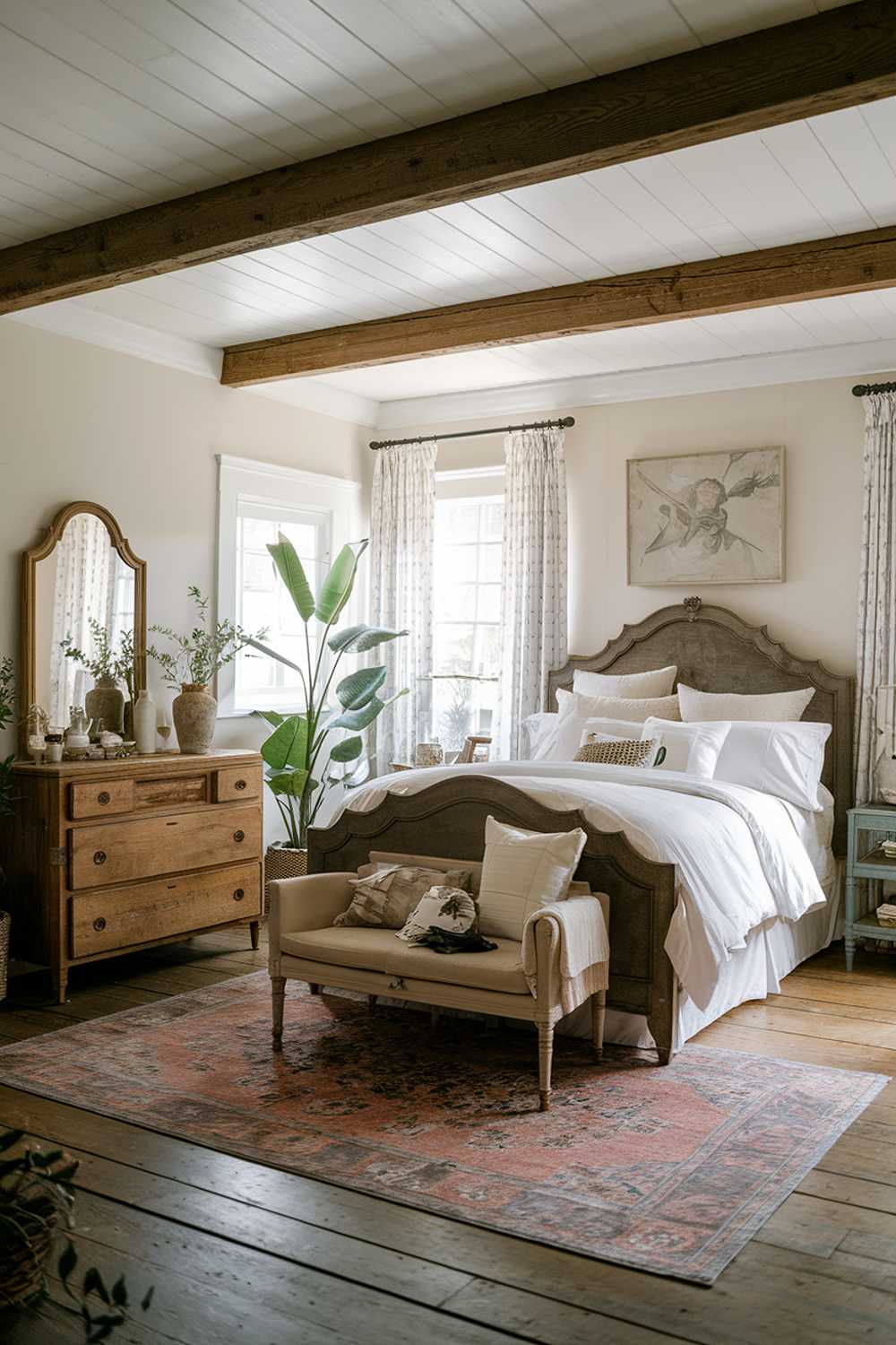 A vintage farmhouse bedroom decor