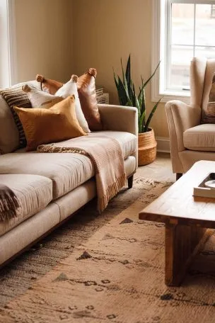 A warm neutral living room decor