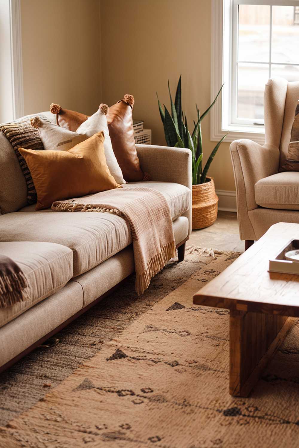 A warm neutral living room decor