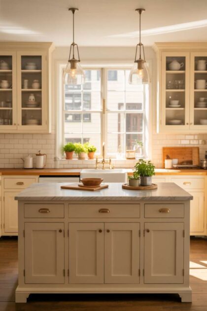A warm white kitchen