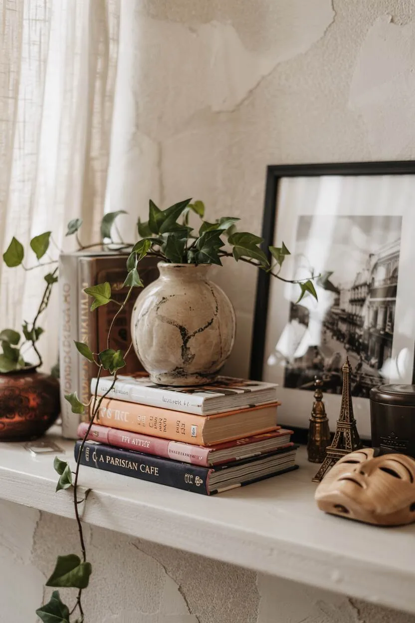 What is Bohemian Style Interior Design? The Boho Essentials 3 Contemporary bohemian space showcasing personal treasures, handmade items, and plants on open shelving against textured walls.
