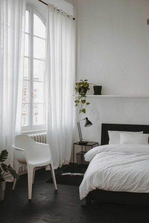 White and black minimalist bedroom