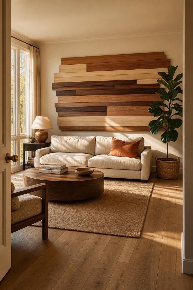 Simple Spaces 21 A light-filled living room with a layered wooden