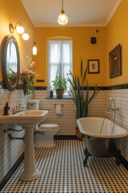 19 Bold Yellow Bathroom Ideas to Brighten Your Space 43 A yellow bathroom decor